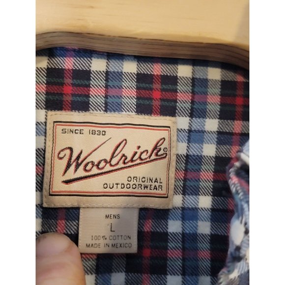 Woolrich Button‎ Down Flannel Shirt Men's Large Red White Blue Plaid - Picture 5 of 6